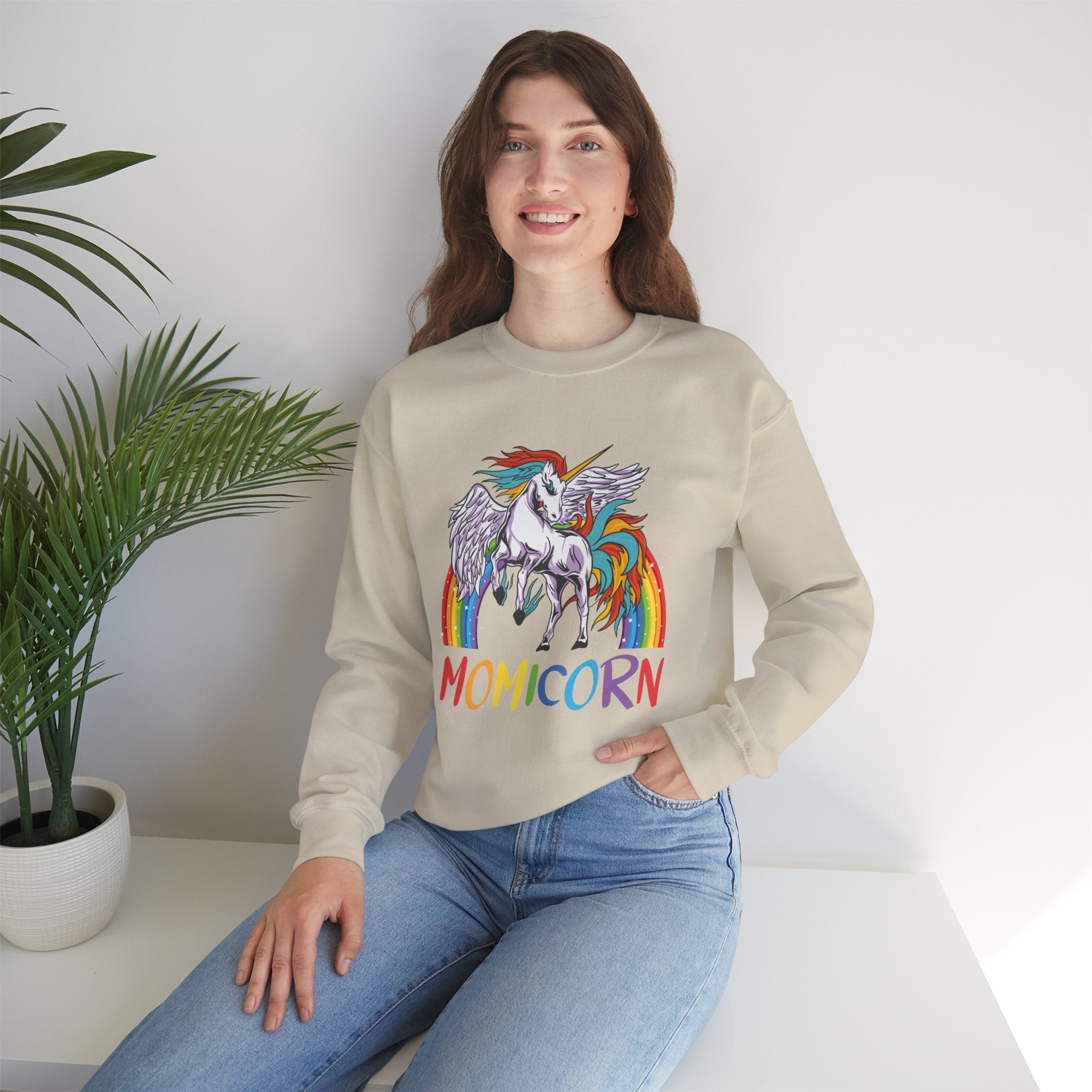 Mom Sweatshirt - Colorful MOMICORN Design