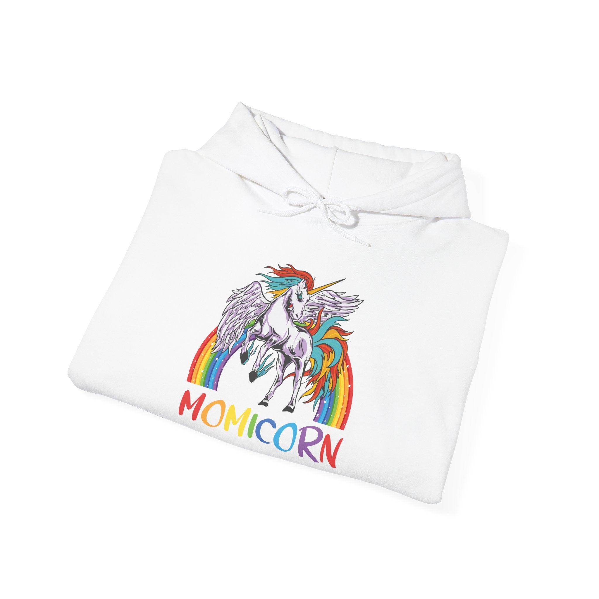 Mom's Hooded Sweatshirt - MOMICORN Hoodie - Colorful Unicorn Design for Fun and Comfort