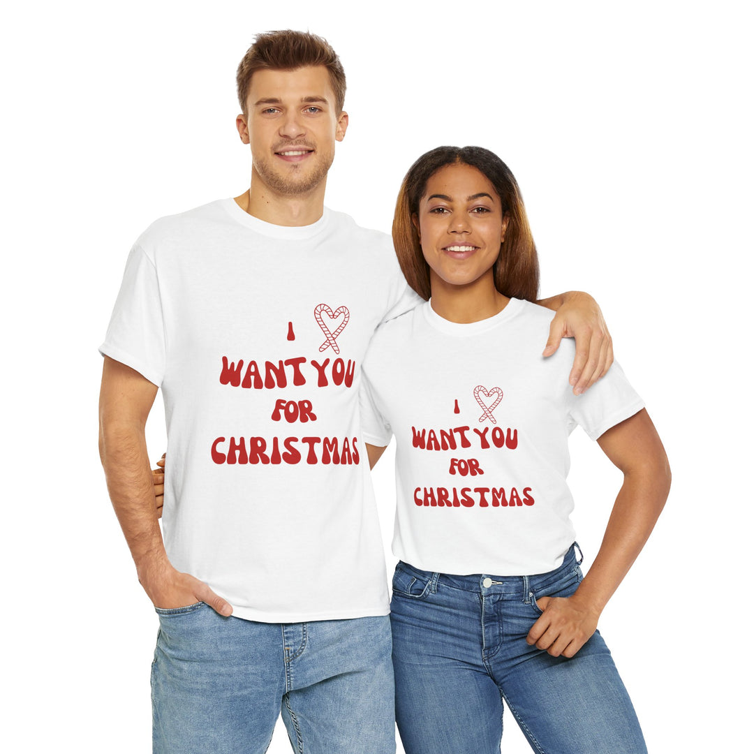 Unisex Heavy Cotton Tee - "I ❤️ Want You for Christmas", Unisex T-shirt