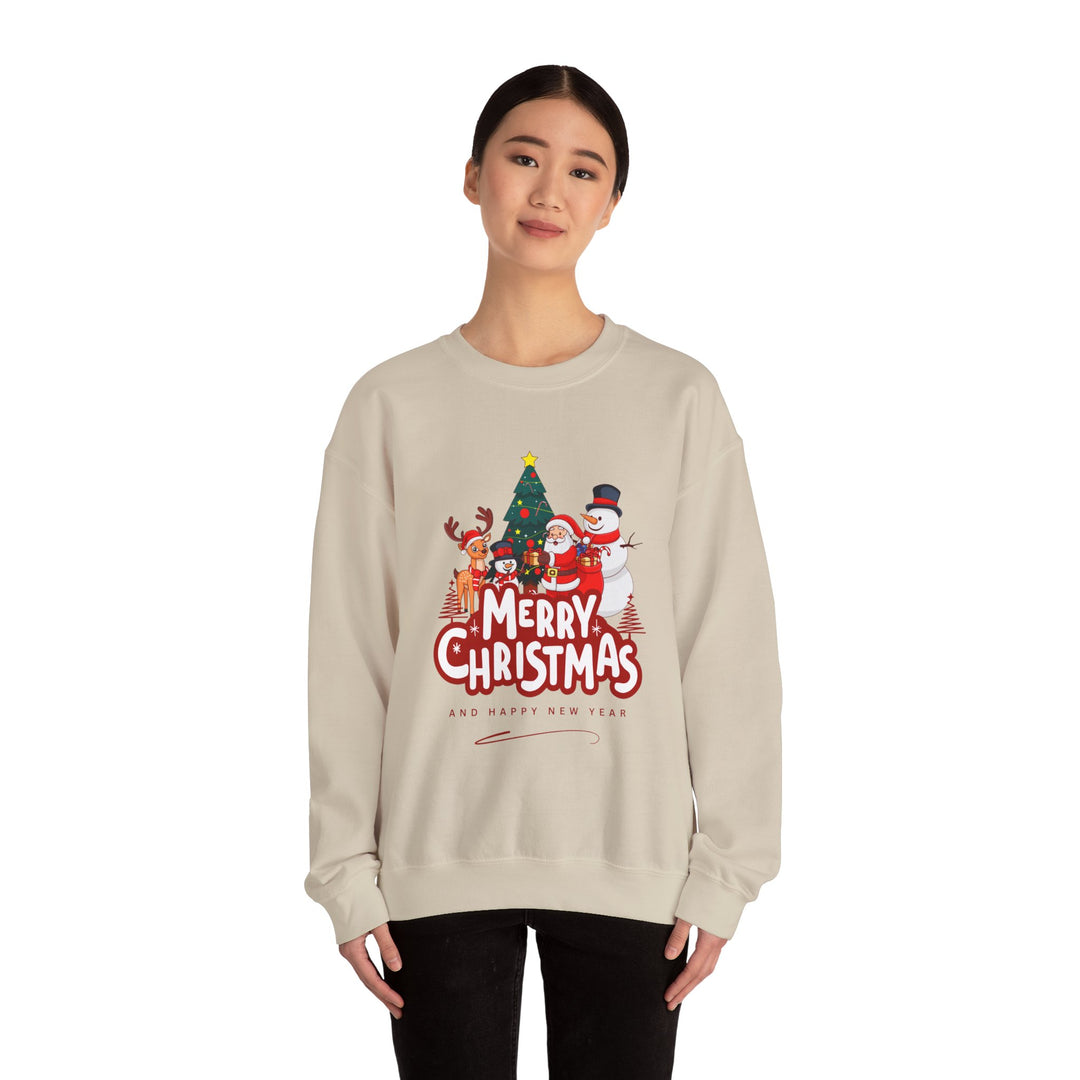 Christmas Crewneck Sweatshirt — 'Merry Christmas' Festive Holiday Sweatshirt with Santa, Reindeer & Snowman