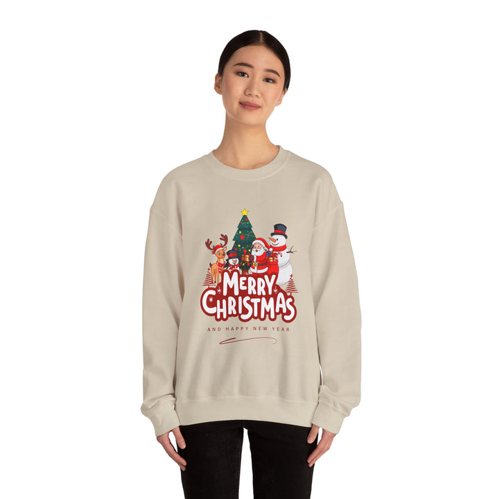 Christmas Crewneck Sweatshirt — 'Merry Christmas' Festive Holiday Sweatshirt with Santa, Reindeer & Snowman