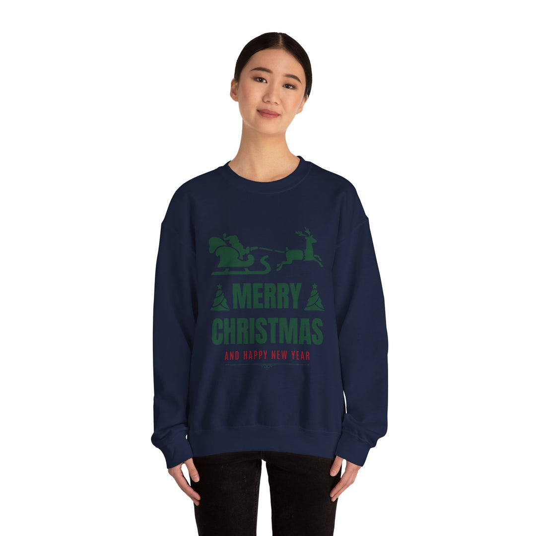 Christmas Sweatshirt - 'Merry Christmas and Happy New Year' Santa Sleigh Crewneck