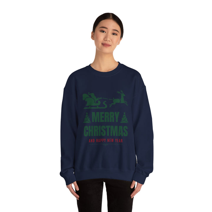 Christmas Sweatshirt - 'Merry Christmas and Happy New Year' Santa Sleigh Crewneck