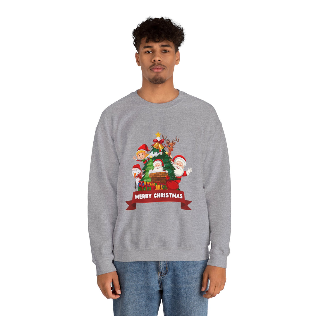 Christmas Crewneck Sweatshirt – Cute Santa & Elves "Merry Christmas" Holiday Pullover