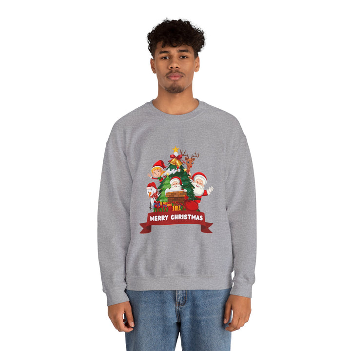 Christmas Crewneck Sweatshirt – Cute Santa & Elves "Merry Christmas" Holiday Pullover