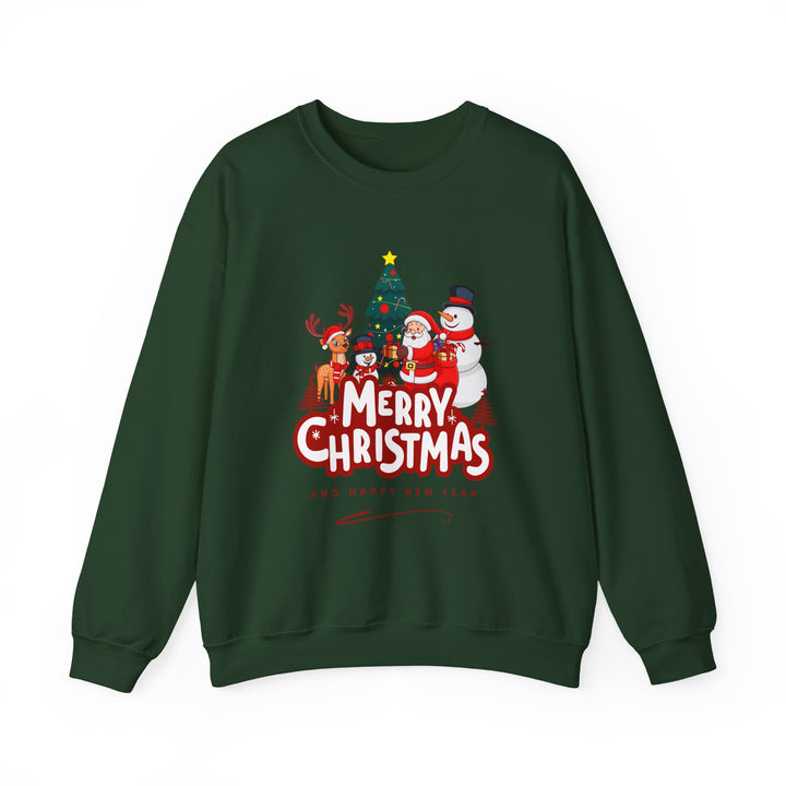 Christmas Crewneck Sweatshirt — 'Merry Christmas' Festive Holiday Sweatshirt with Santa, Reindeer & Snowman
