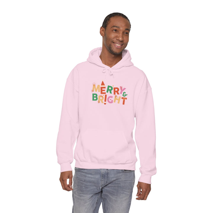 Merry & Bright Holiday Hoodie — Colorful Christmas Graphic Sweatshirt