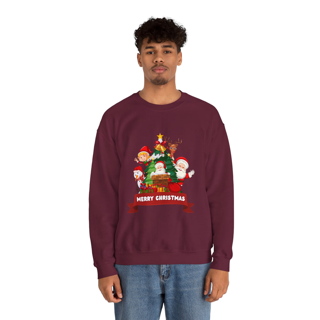 Christmas Crewneck Sweatshirt – Cute Santa & Elves "Merry Christmas" Holiday Pullover