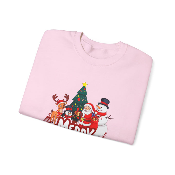 Christmas Crewneck Sweatshirt — 'Merry Christmas' Festive Holiday Sweatshirt with Santa, Reindeer & Snowman