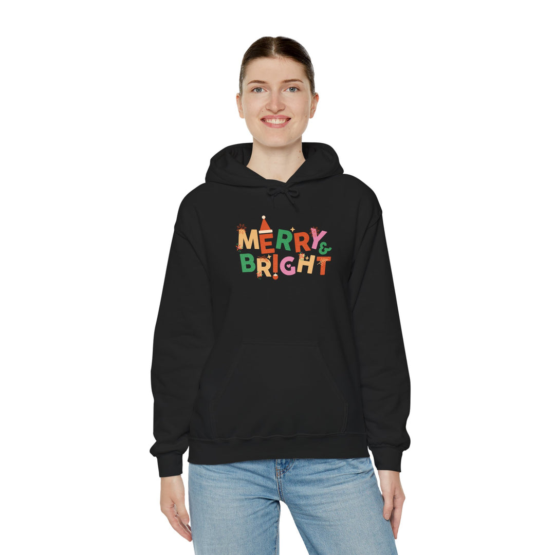 Merry & Bright Holiday Hoodie — Colorful Christmas Graphic Sweatshirt