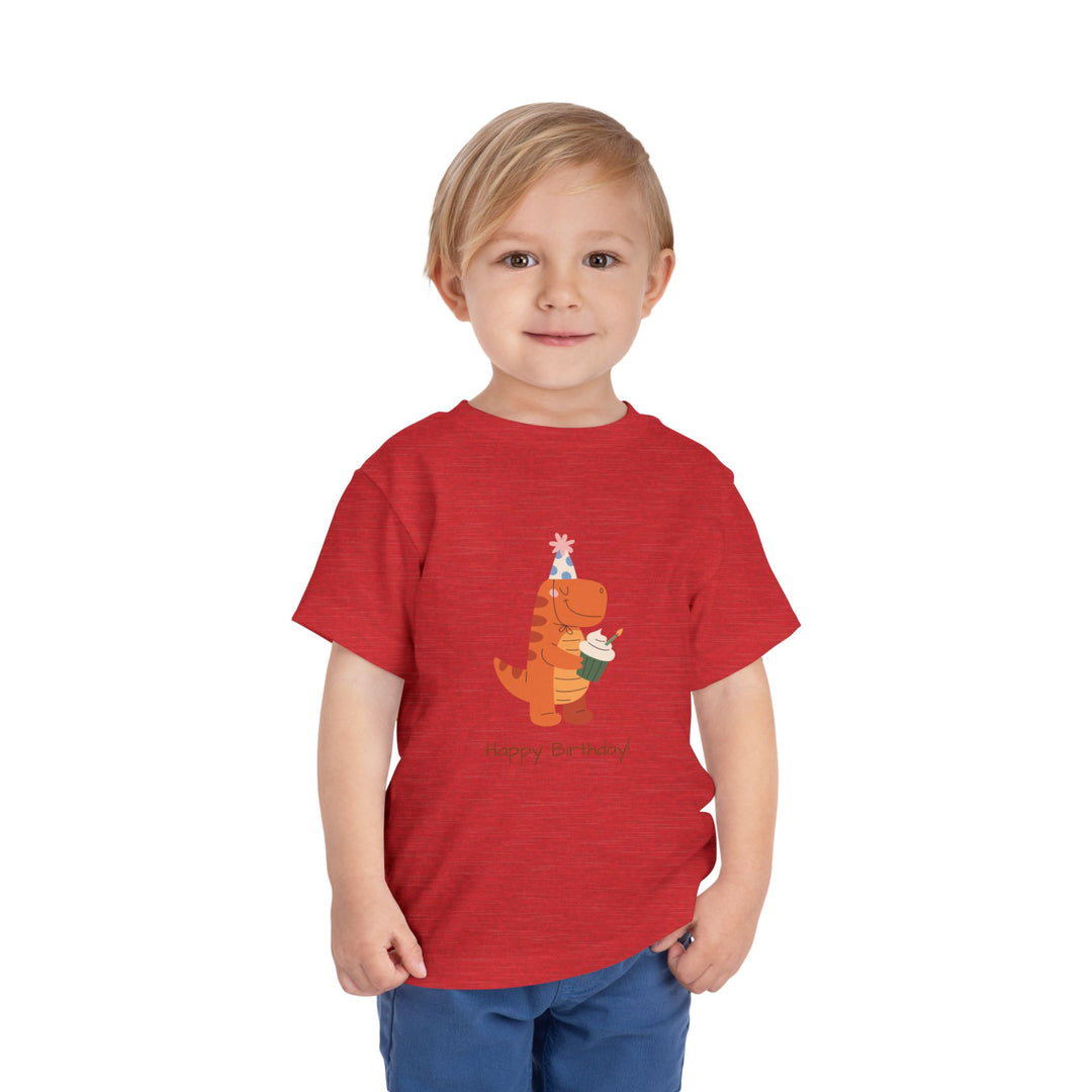 Toddler Tee — Cute Birthday Dinosaur "Happy Birthday" Shirt