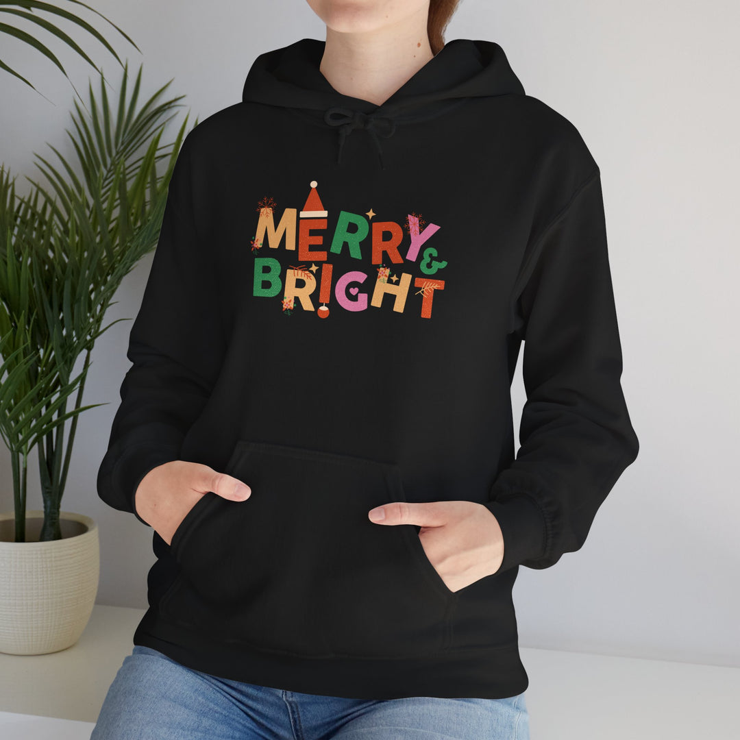 Merry & Bright Holiday Hoodie — Colorful Christmas Graphic Sweatshirt