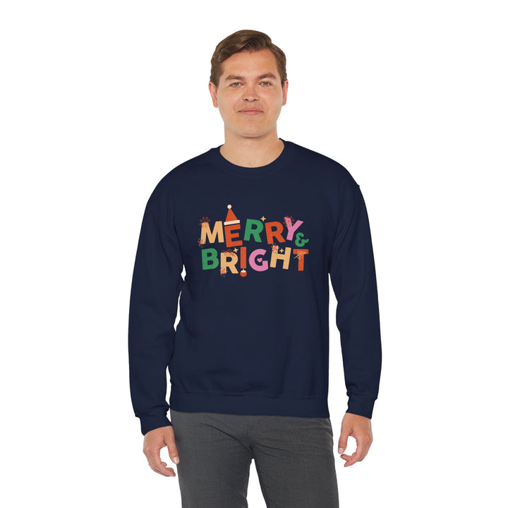 Merry & Bright Crewneck Sweatshirt — Colorful Holiday Christmas Sweater