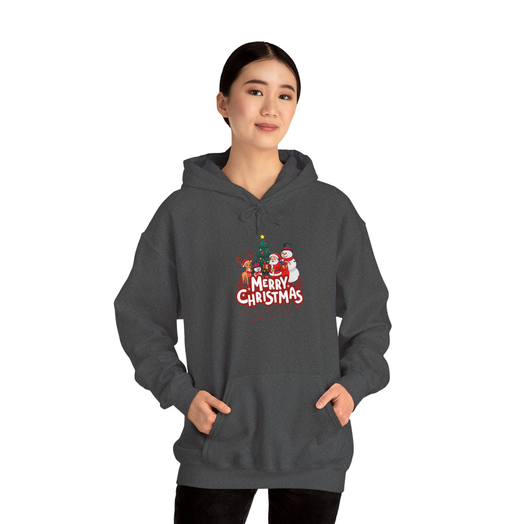 Christmas Crew Hoodie - 'Merry Christmas' Santa & Snowman Holiday Sweatshirt