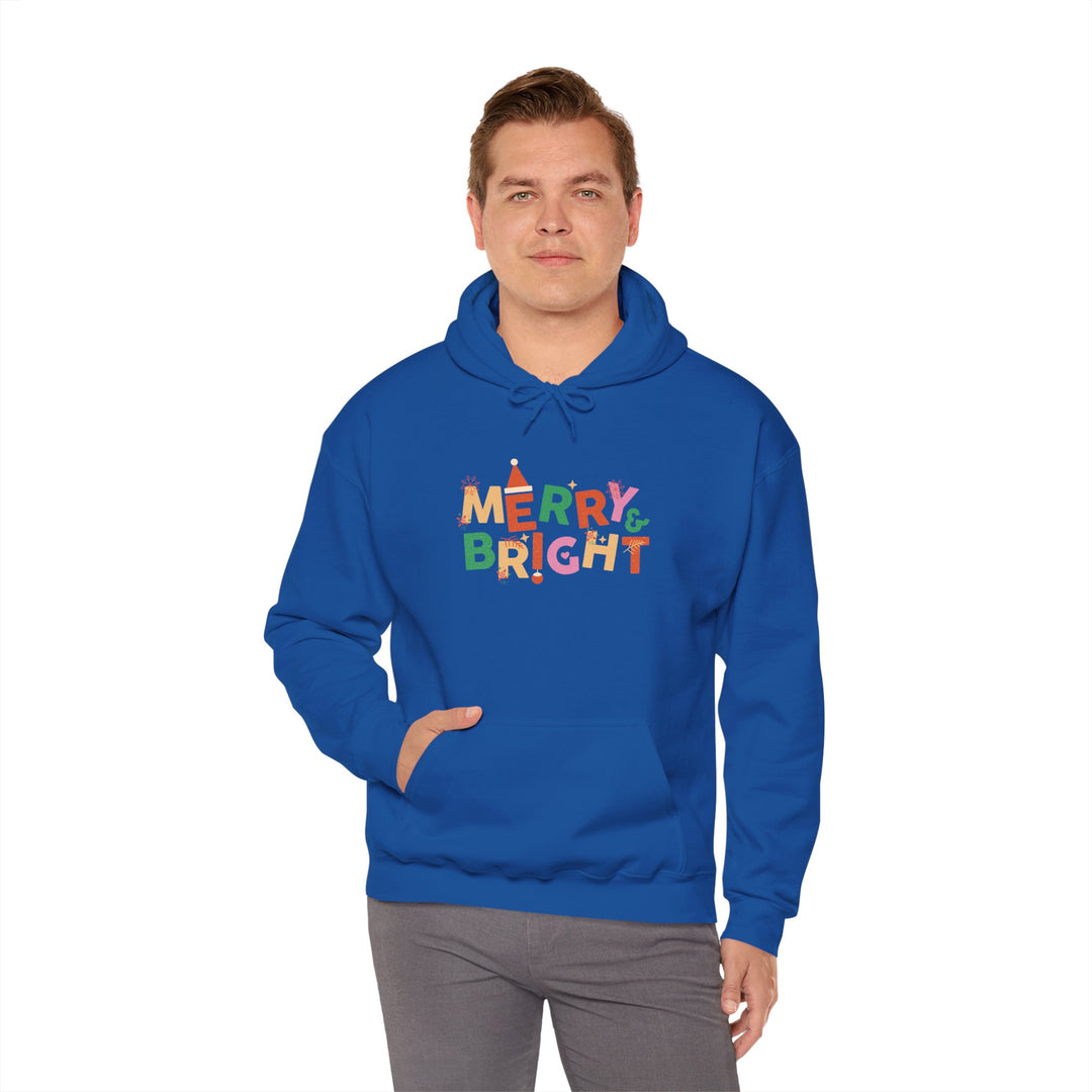 Merry & Bright Holiday Hoodie — Colorful Christmas Graphic Sweatshirt