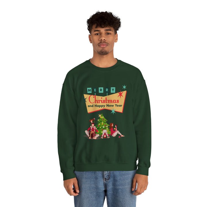 Christmas Crewneck Sweatshirt - "Merry Christmas and Happy New Year" Retro Holiday Design