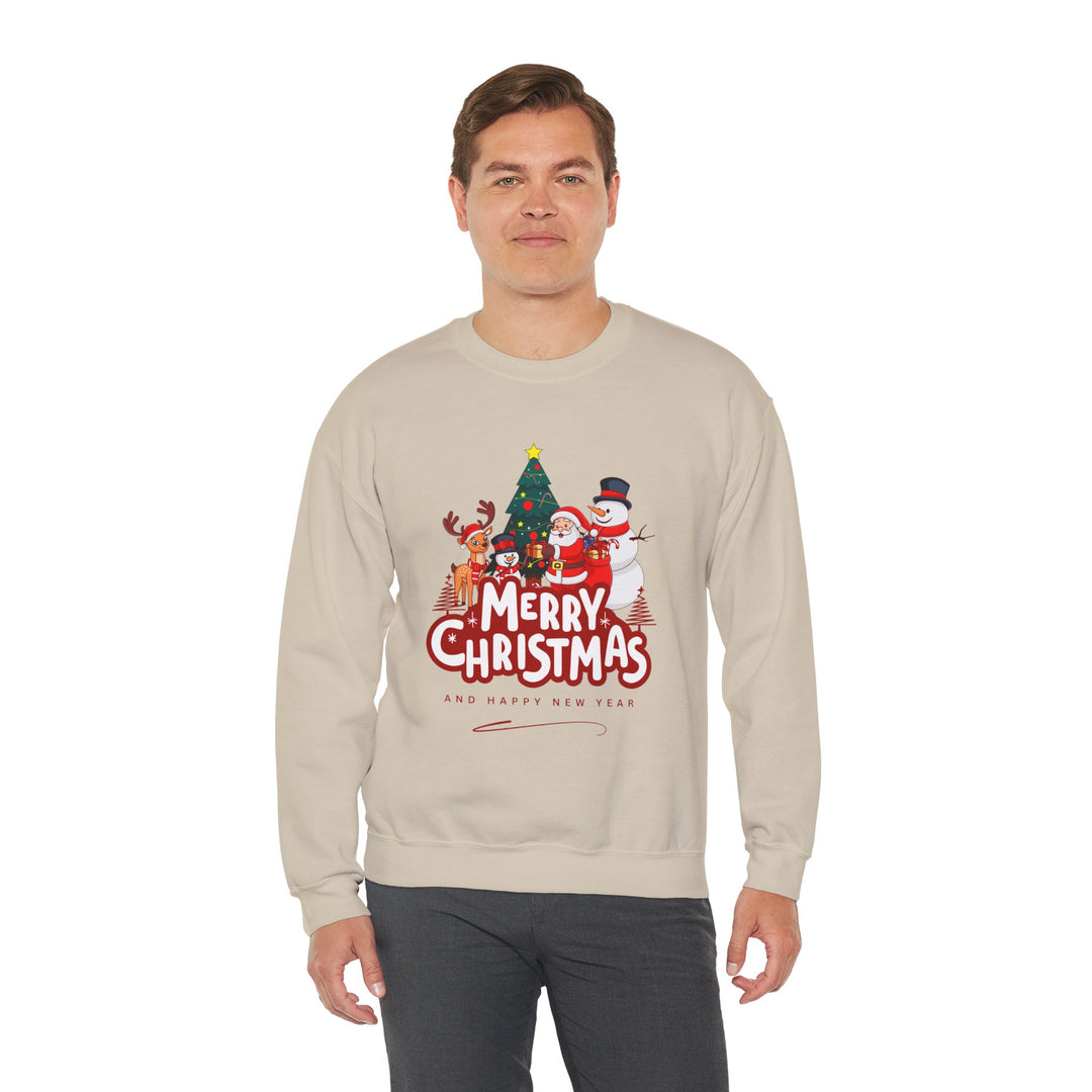 Christmas Crewneck Sweatshirt — 'Merry Christmas' Festive Holiday Sweatshirt with Santa, Reindeer & Snowman