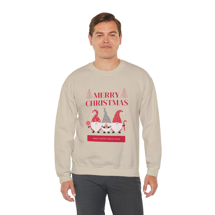 Christmas Gnome Crewneck Sweatshirt - "Merry Christmas and Happy New Year" Holiday Sweatshirt
