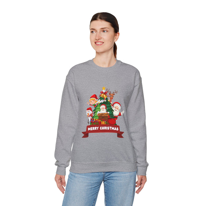 Christmas Crewneck Sweatshirt – Cute Santa & Elves "Merry Christmas" Holiday Pullover