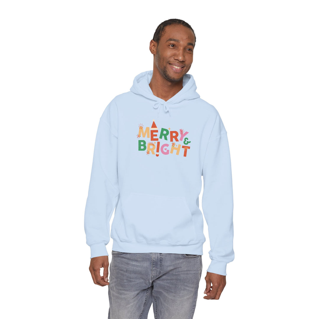 Merry & Bright Holiday Hoodie — Colorful Christmas Graphic Sweatshirt