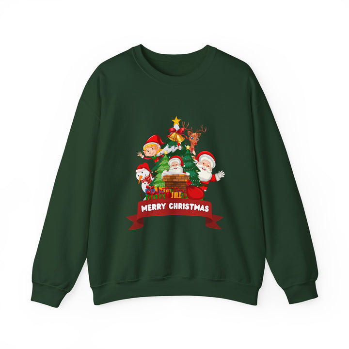 Christmas Crewneck Sweatshirt – Cute Santa & Elves "Merry Christmas" Holiday Pullover