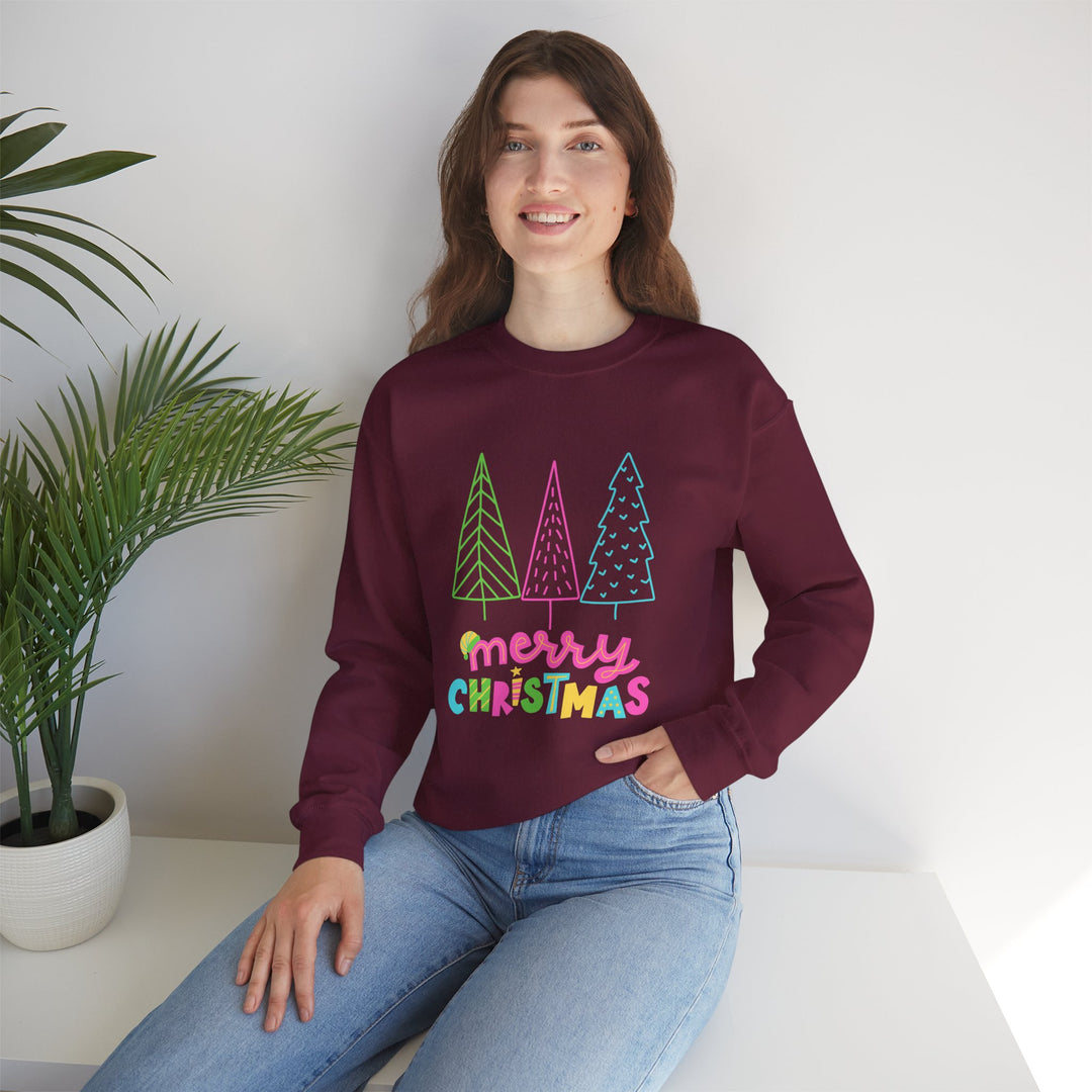 Christmas Crewneck Sweatshirt — Pastel 'Merry Christmas' Trees