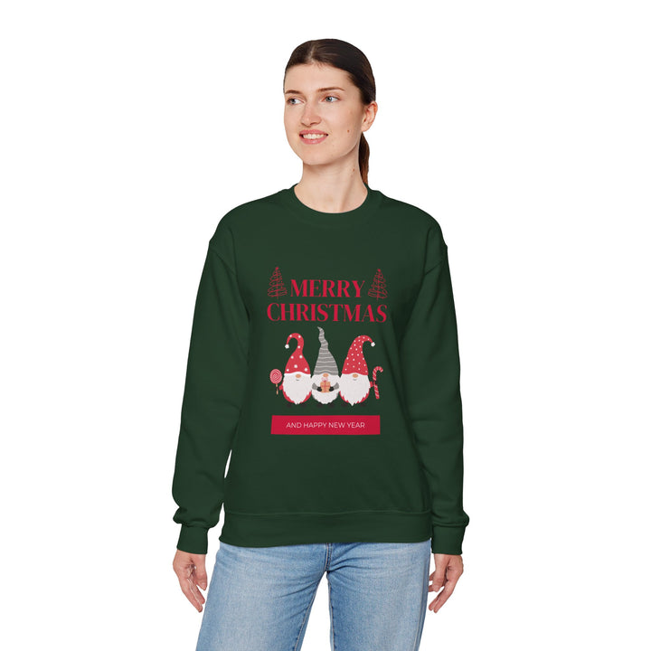 Christmas Gnome Crewneck Sweatshirt - "Merry Christmas and Happy New Year" Holiday Sweatshirt