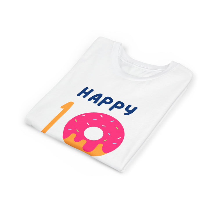10th Birthday Youth Tee – Pink Donut "Happy 10 Birthday" Kids Shirt