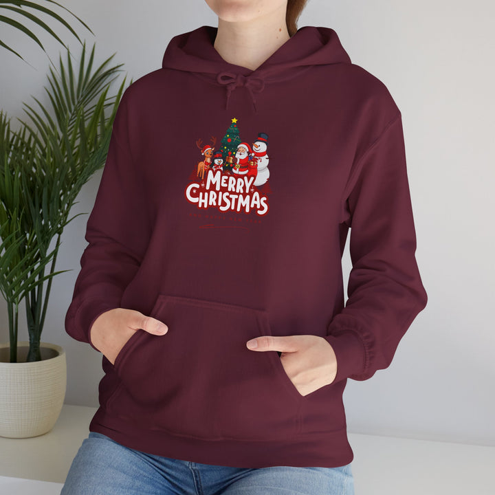 Christmas Crew Hoodie - 'Merry Christmas' Santa & Snowman Holiday Sweatshirt