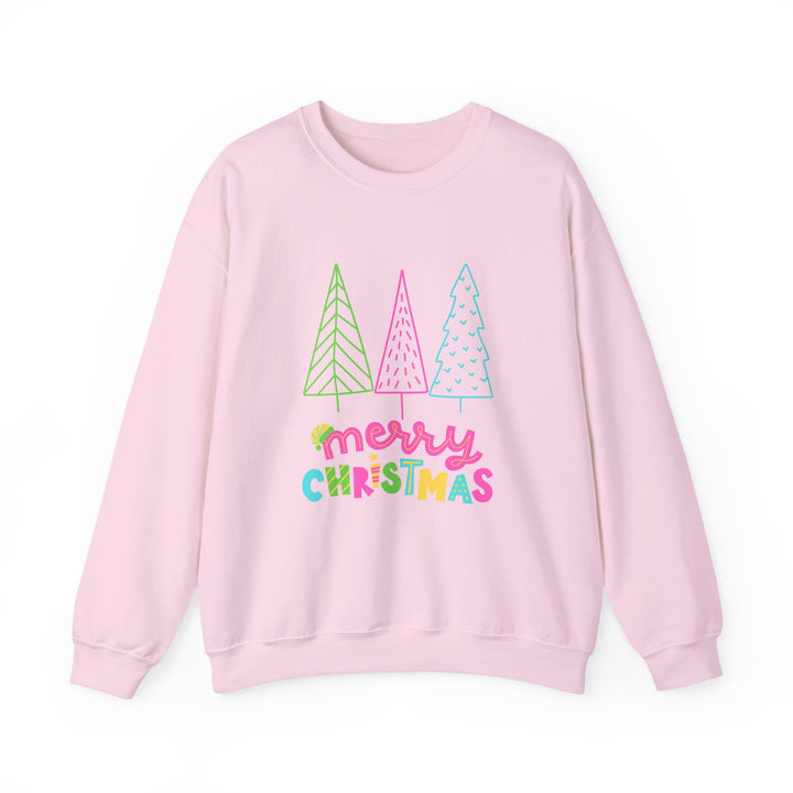 Christmas Crewneck Sweatshirt — Pastel 'Merry Christmas' Trees