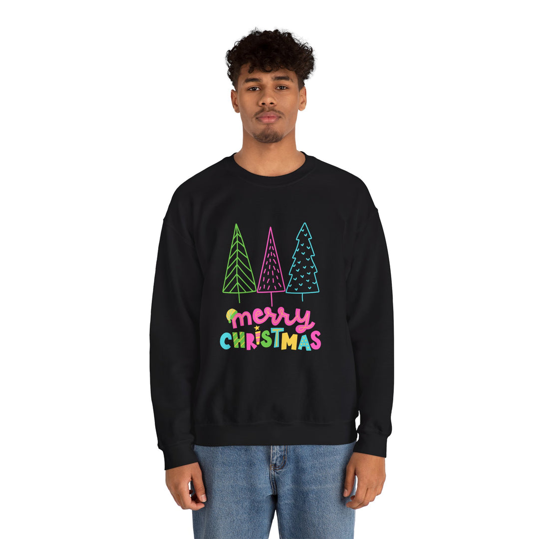 Christmas Crewneck Sweatshirt — Pastel 'Merry Christmas' Trees