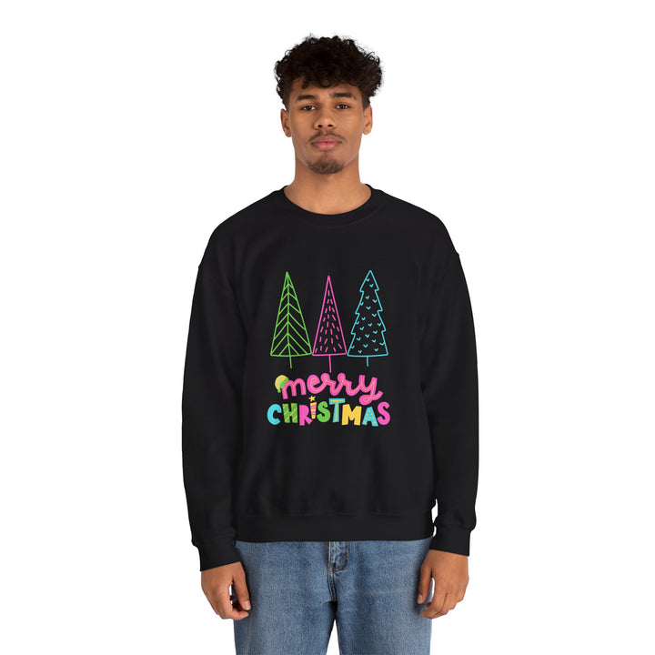 Christmas Crewneck Sweatshirt — Pastel 'Merry Christmas' Trees