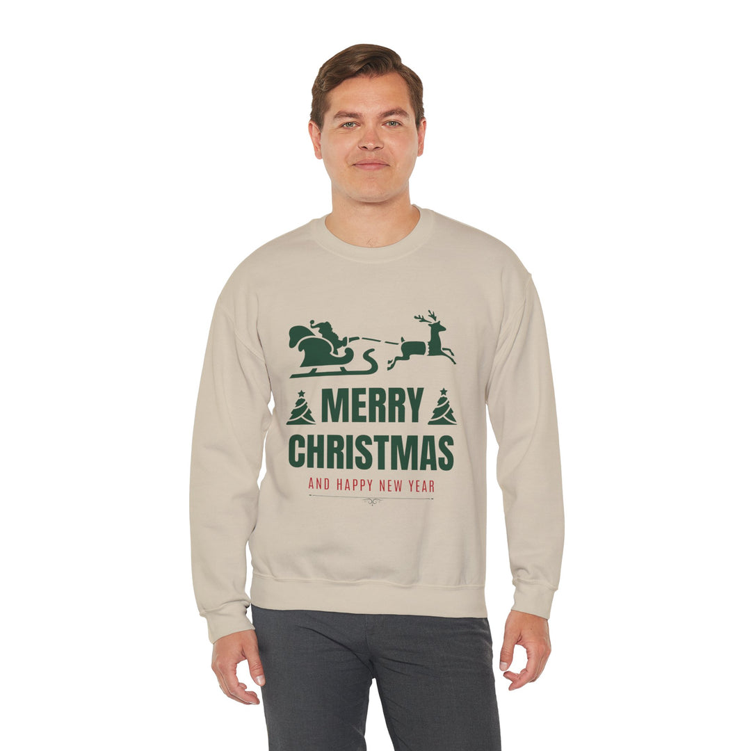Christmas Sweatshirt - 'Merry Christmas and Happy New Year' Santa Sleigh Crewneck
