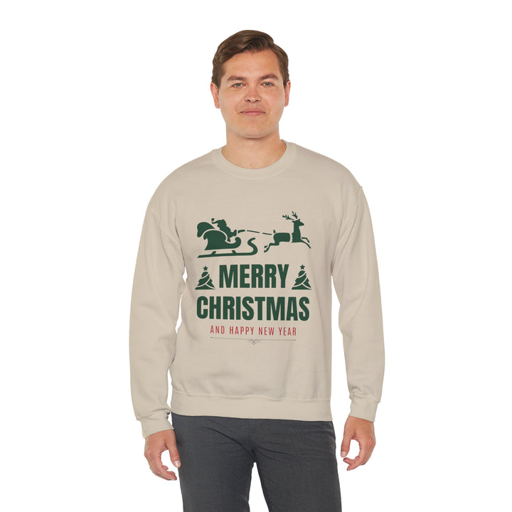 Christmas Sweatshirt - 'Merry Christmas and Happy New Year' Santa Sleigh Crewneck