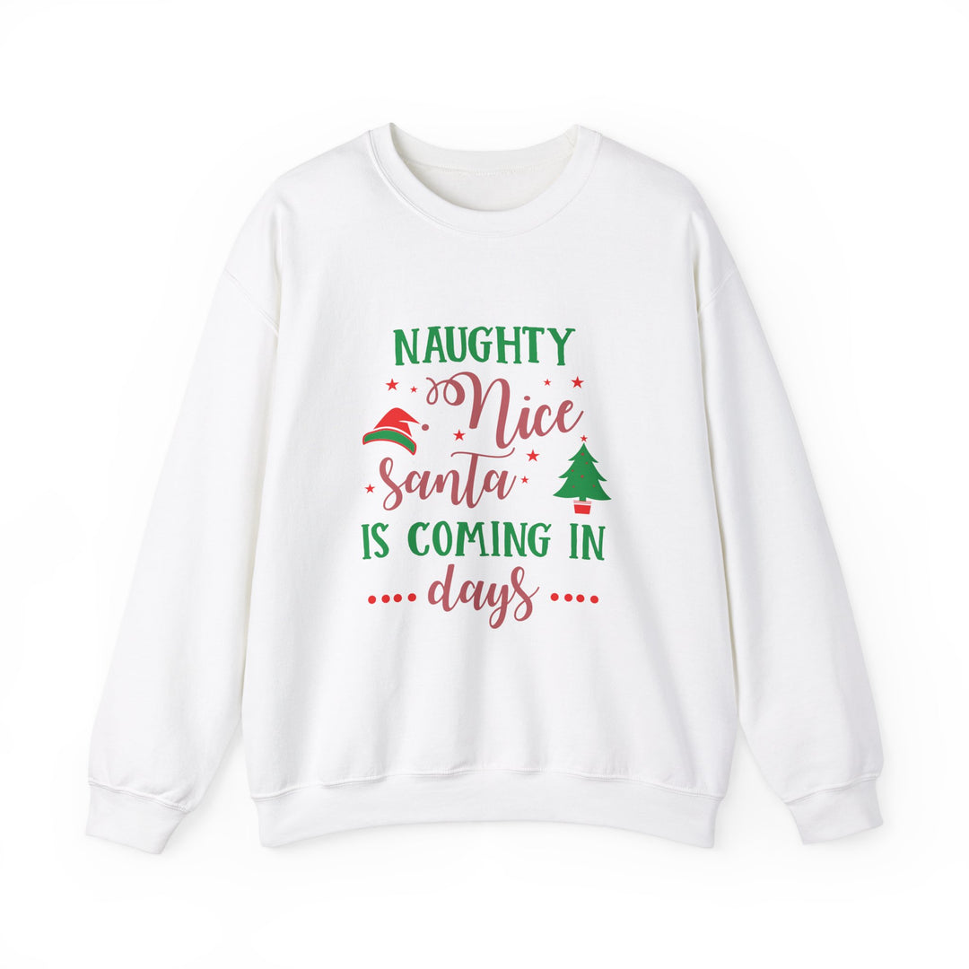 Naughty Nice Santa Is Coming Unisex Heavy Blend™ Crewneck Sweatshirt | Christmas Holiday Apparel