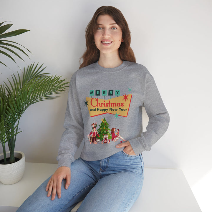 Christmas Crewneck Sweatshirt - "Merry Christmas and Happy New Year" Retro Holiday Design