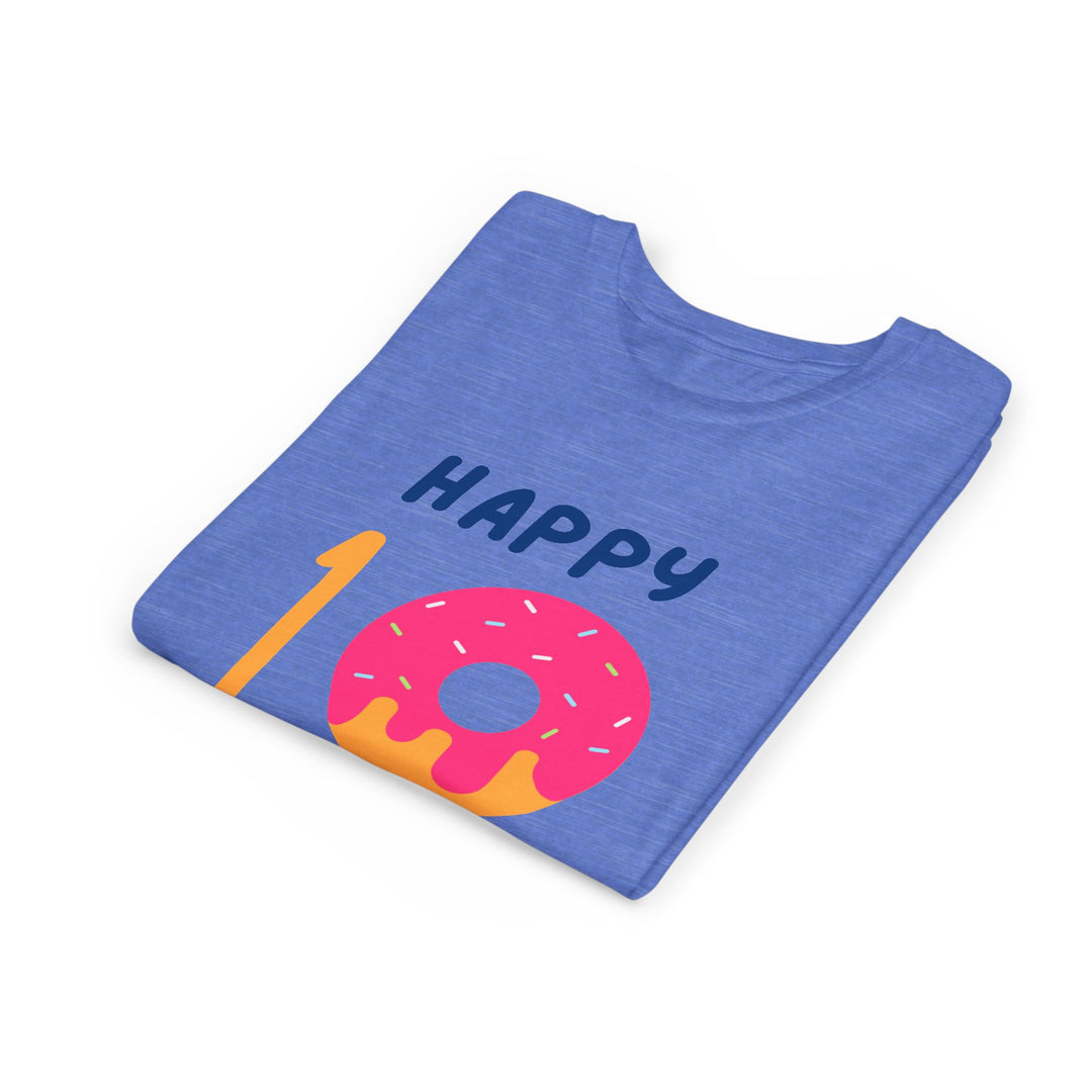 10th Birthday Youth Tee – Pink Donut "Happy 10 Birthday" Kids Shirt