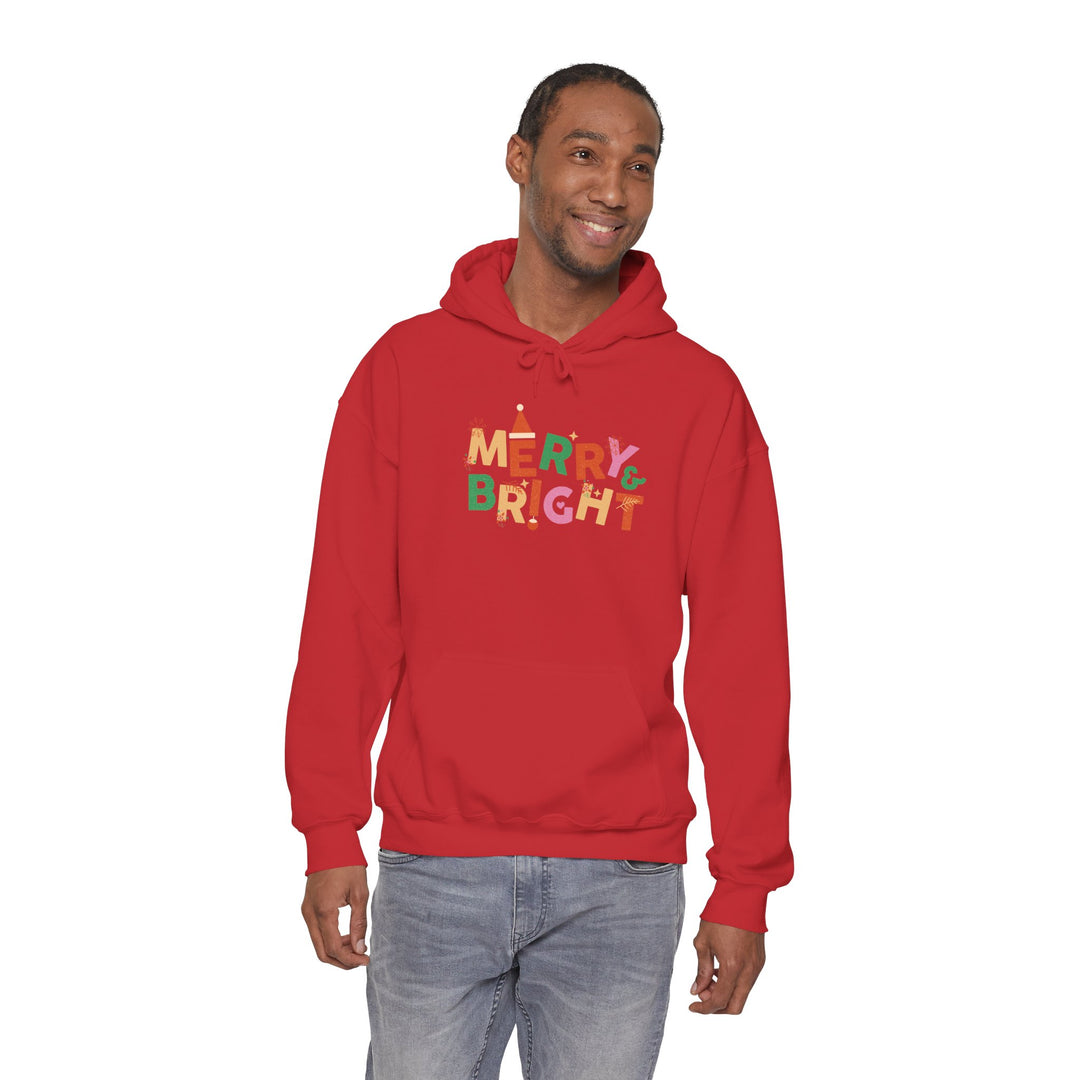 Merry & Bright Holiday Hoodie — Colorful Christmas Graphic Sweatshirt