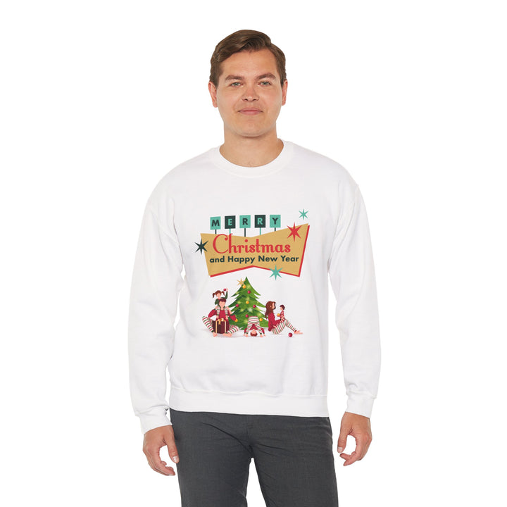 Christmas Crewneck Sweatshirt - "Merry Christmas and Happy New Year" Retro Holiday Design
