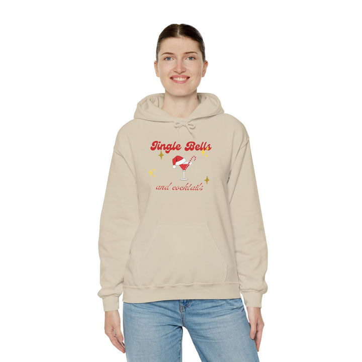 Jingle Bells and Cocktails Hoodie - Festive Unisex Heavy Blend Sweatshirt