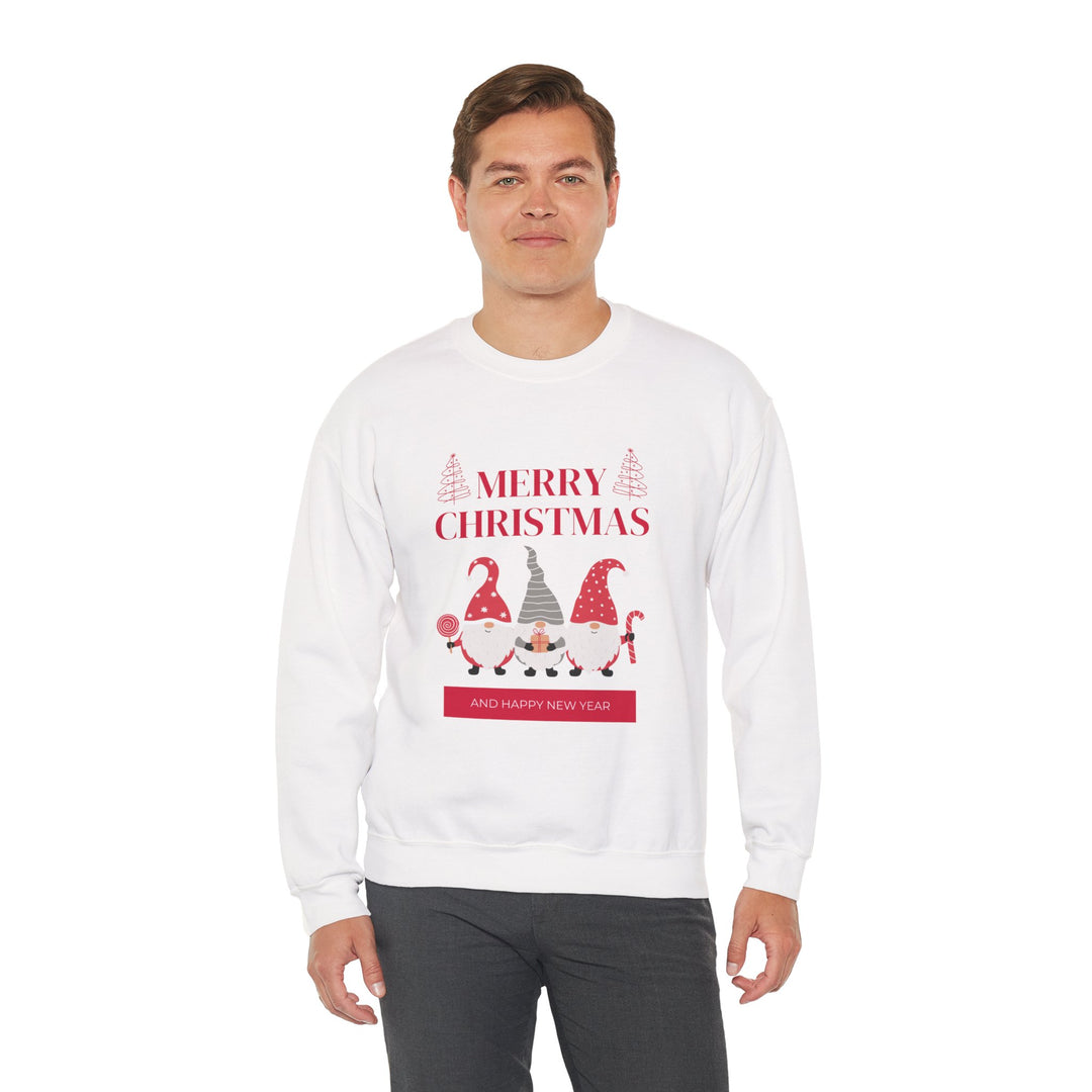 Christmas Gnome Crewneck Sweatshirt - "Merry Christmas and Happy New Year" Holiday Sweatshirt