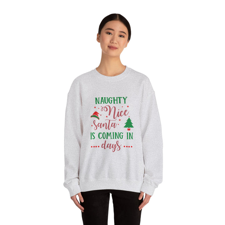 Naughty Nice Santa Is Coming Unisex Heavy Blend™ Crewneck Sweatshirt | Christmas Holiday Apparel