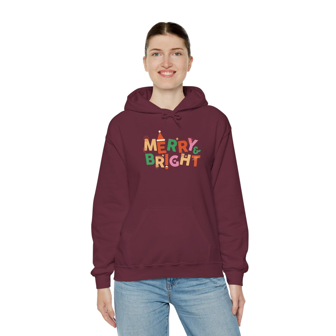 Merry & Bright Holiday Hoodie — Colorful Christmas Graphic Sweatshirt