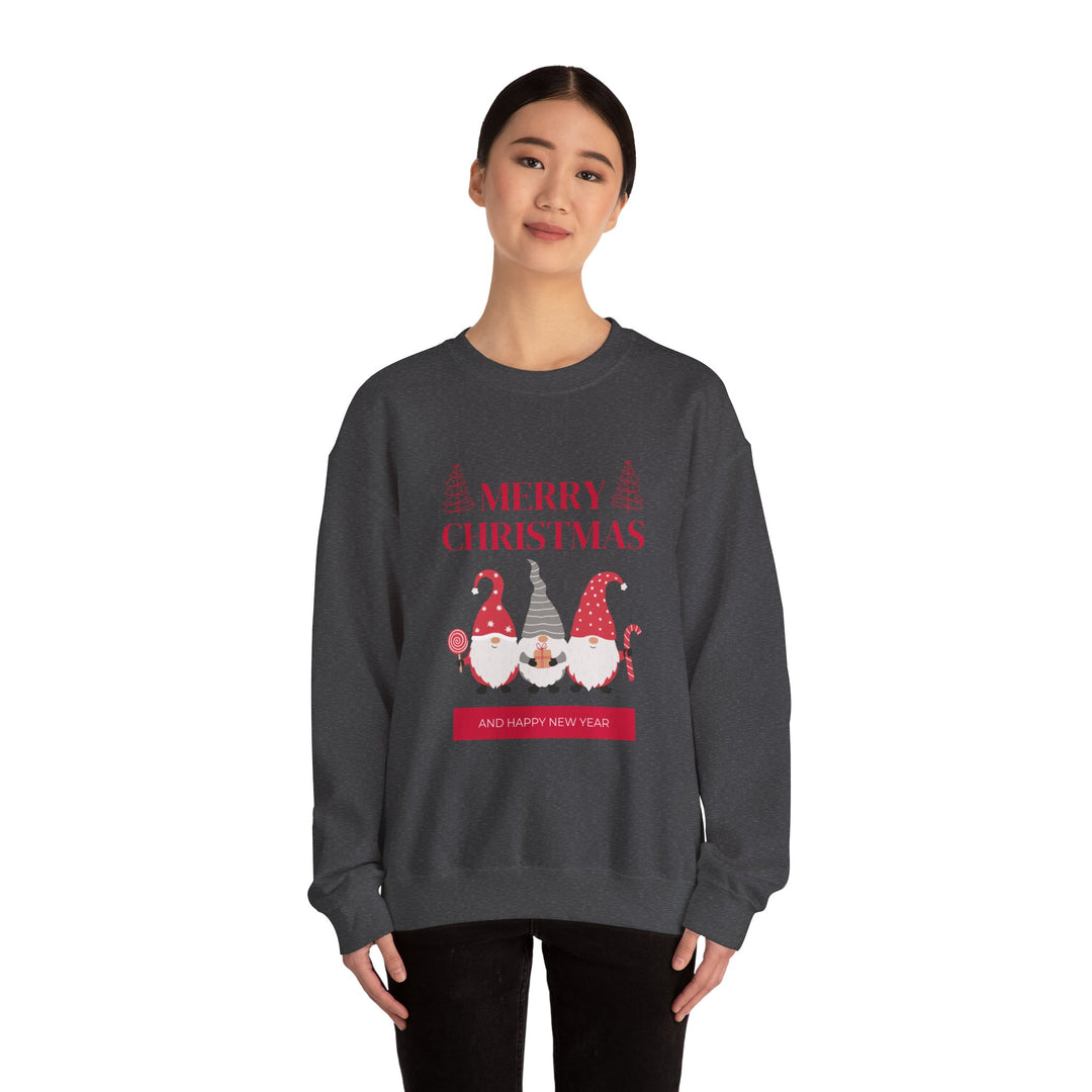 Christmas Gnome Crewneck Sweatshirt - "Merry Christmas and Happy New Year" Holiday Sweatshirt