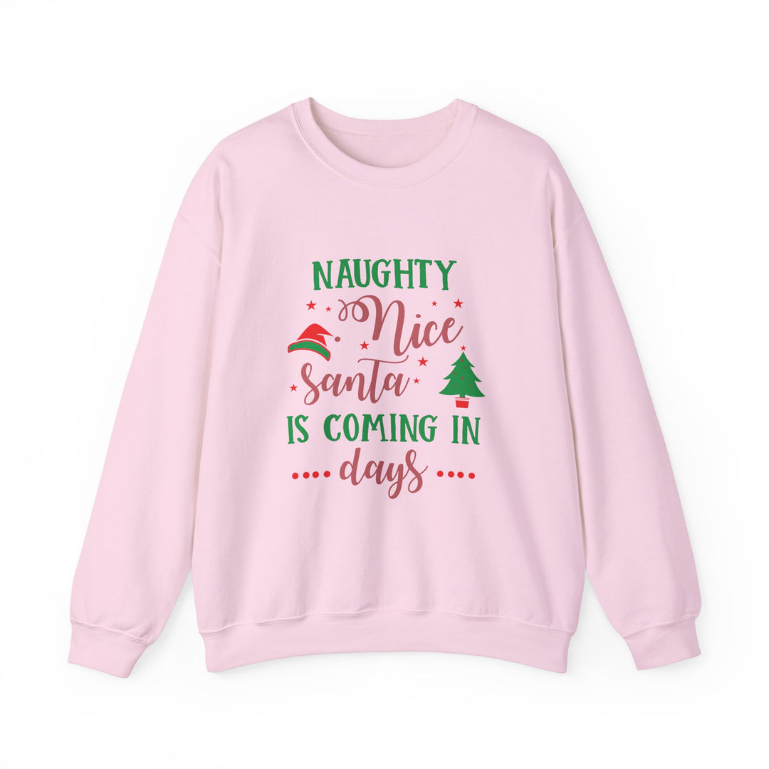 Naughty Nice Santa Is Coming Unisex Heavy Blend™ Crewneck Sweatshirt | Christmas Holiday Apparel