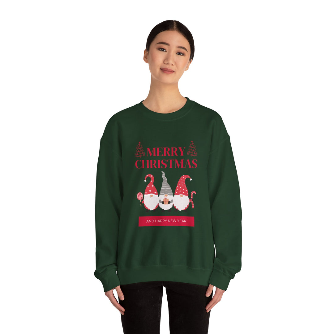 Christmas Gnome Crewneck Sweatshirt - "Merry Christmas and Happy New Year" Holiday Sweatshirt