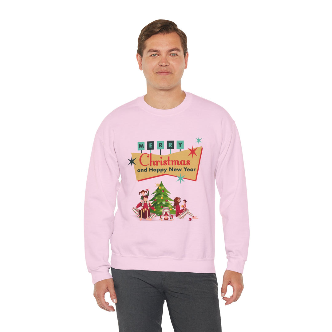 Christmas Crewneck Sweatshirt - "Merry Christmas and Happy New Year" Retro Holiday Design