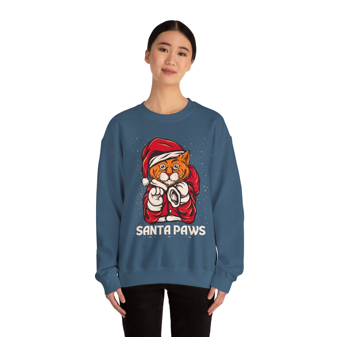 Santa Paws Unisex Heavy Blend Crewneck Sweatshirt - Cozy Festive Cat Design for Holiday Cheer