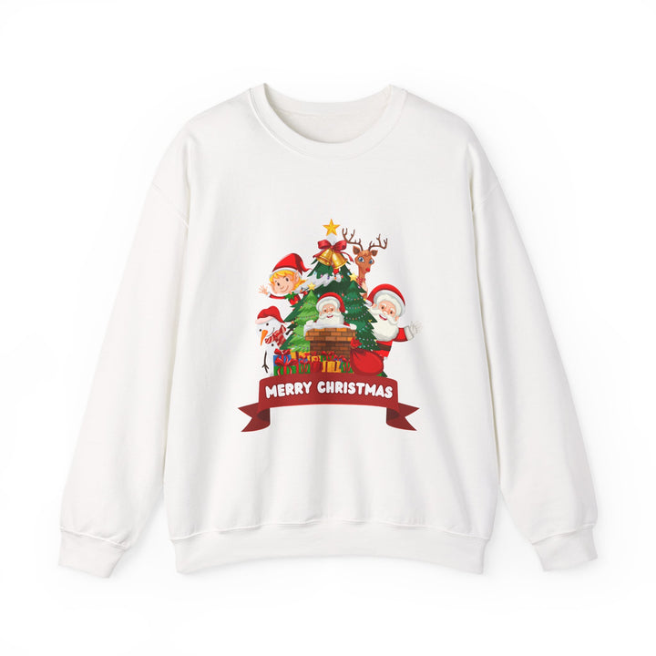 Christmas Crewneck Sweatshirt – Cute Santa & Elves "Merry Christmas" Holiday Pullover