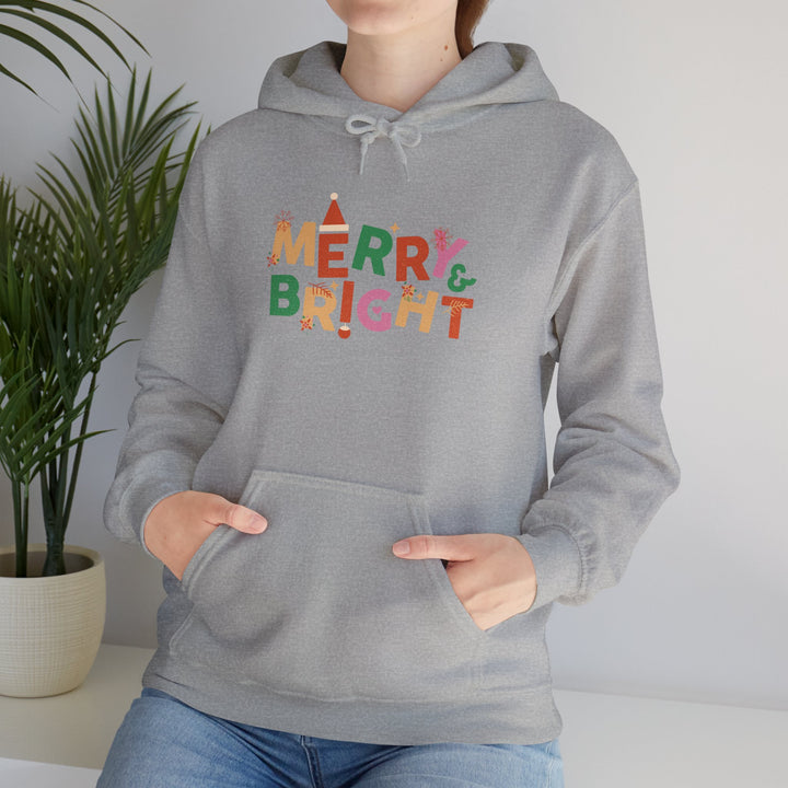 Merry & Bright Holiday Hoodie — Colorful Christmas Graphic Sweatshirt